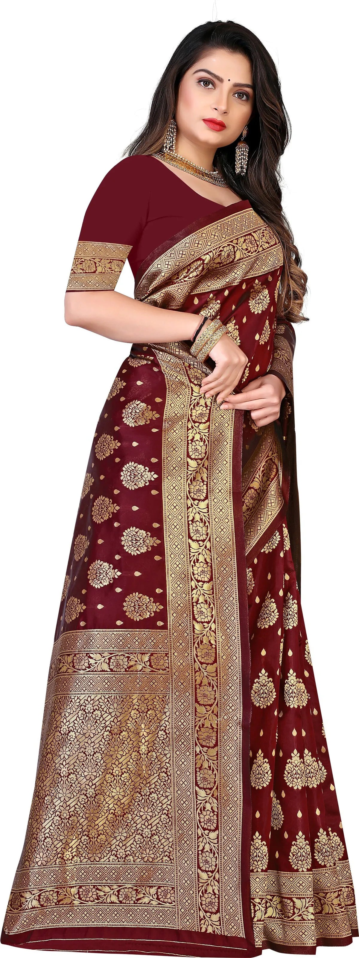 Maroon Gulnar Banarasi Silk Saree with Intricate Floral Motifs - Premium Handwoven