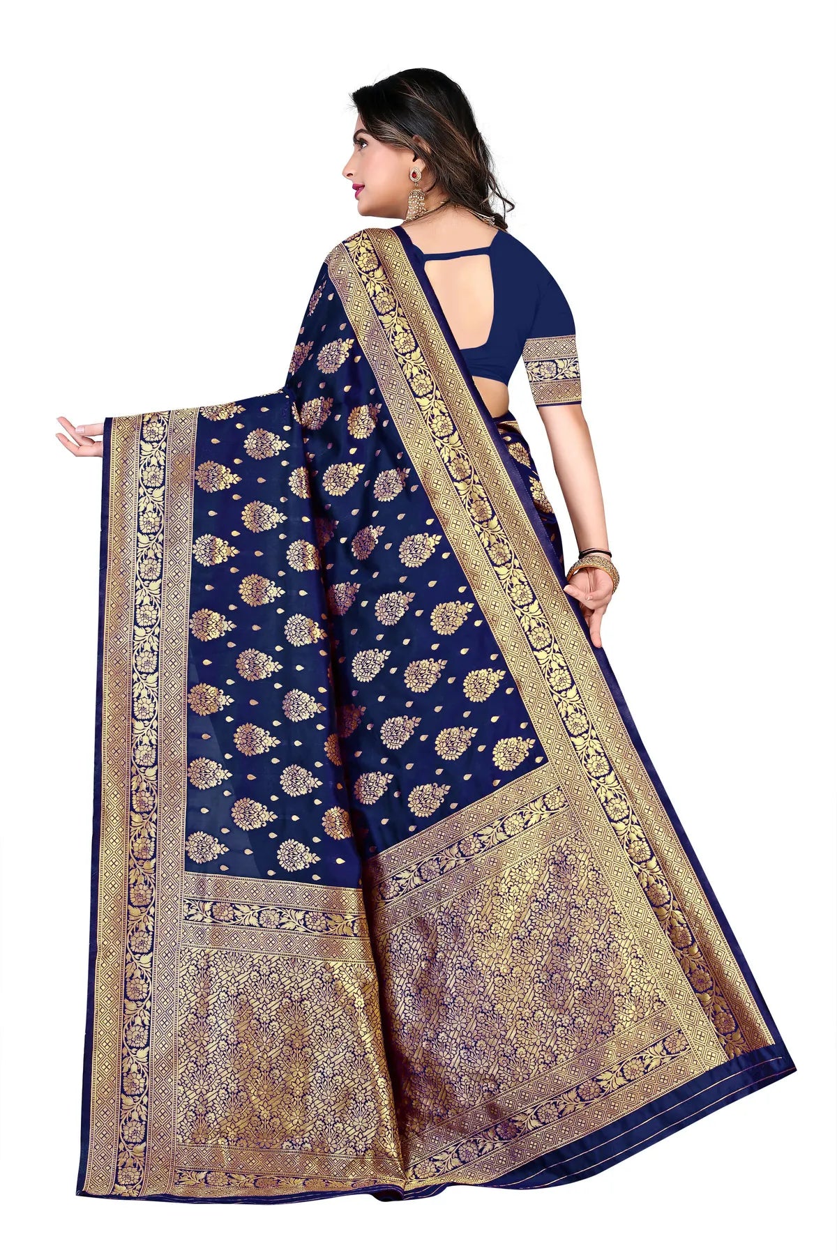 Blue Amara Banarasi Silk Saree with Intricate Floral Motifs - Premium Handwoven