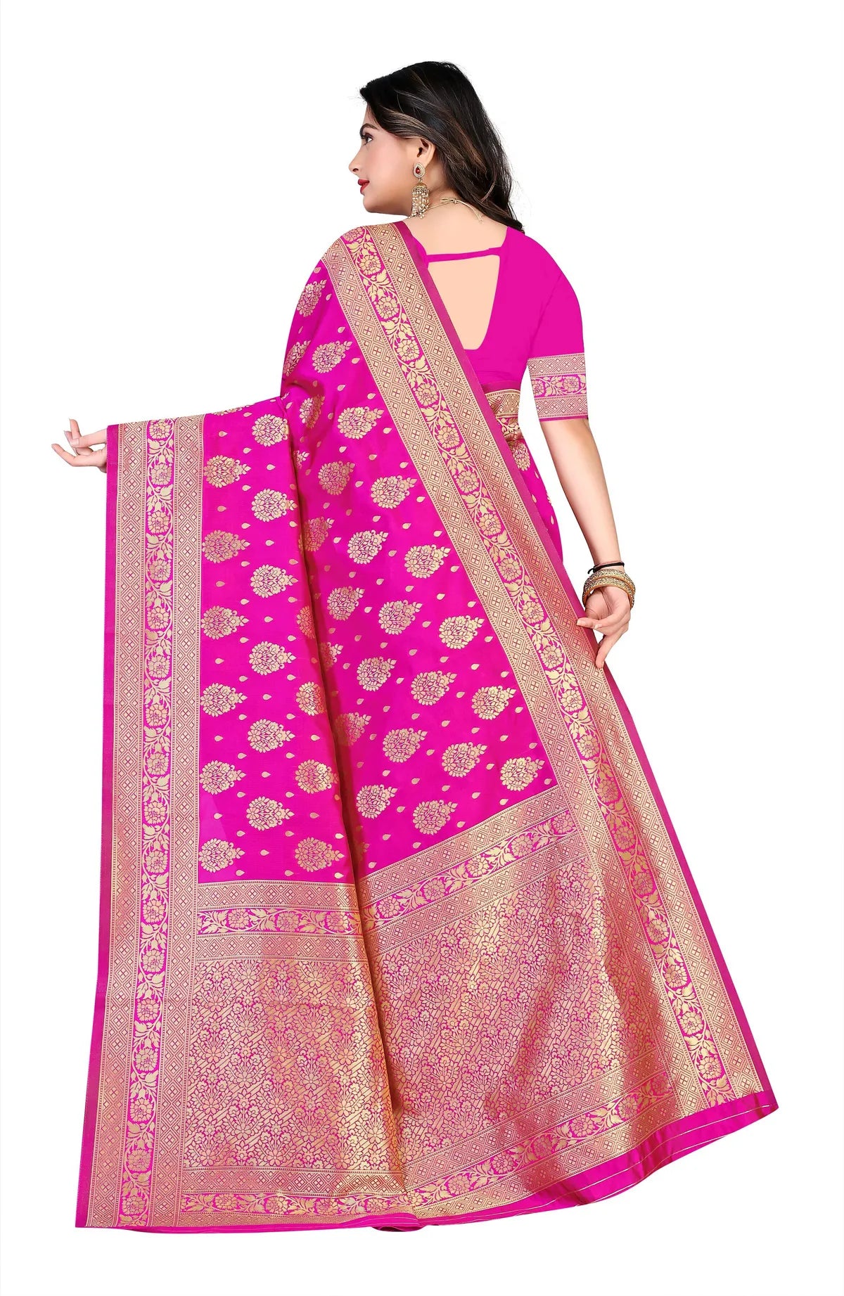 Pink Chandrika Banarasi Silk Saree with Intricate Floral Motifs - Premium Handwoven
