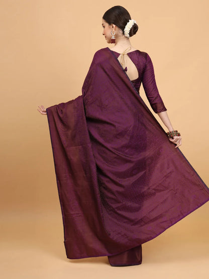 Dark Purple Padmavati Banarasi Silk Saree with Intricate Floral Motifs - Premium Handwoven