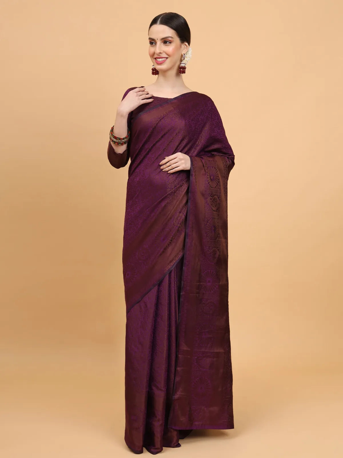 Dark Purple Padmavati Banarasi Silk Saree with Intricate Floral Motifs - Premium Handwoven