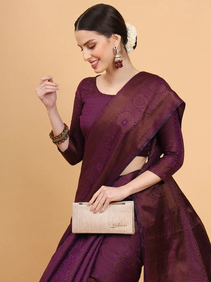 Dark Purple Padmavati Banarasi Silk Saree with Intricate Floral Motifs - Premium Handwoven
