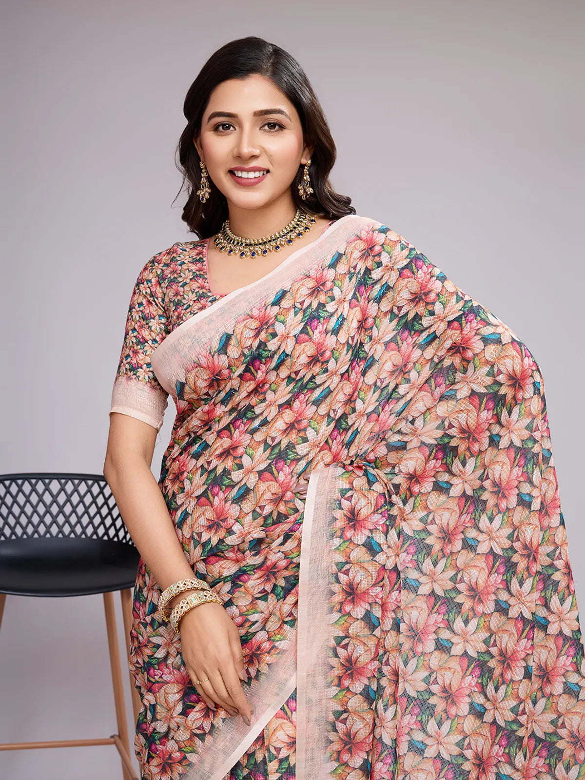 "Art of Linen Saree - Premium Handwoven Traditional Design"