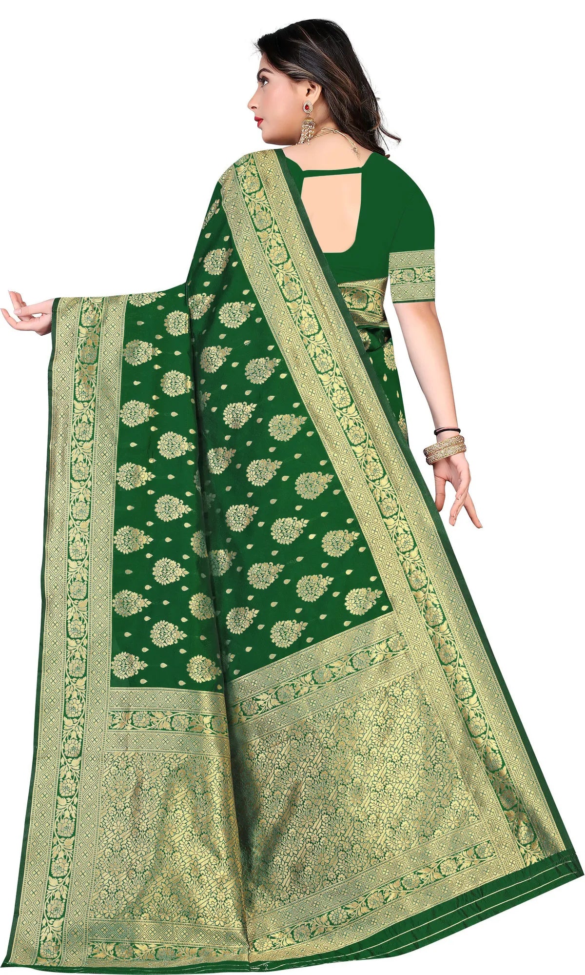 Green Rajsi Banarasi Silk Saree with Intricate Floral Motifs - Premium Handwoven