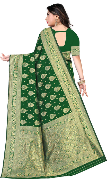 Green Rajsi Banarasi Silk Saree with Intricate Floral Motifs - Premium Handwoven
