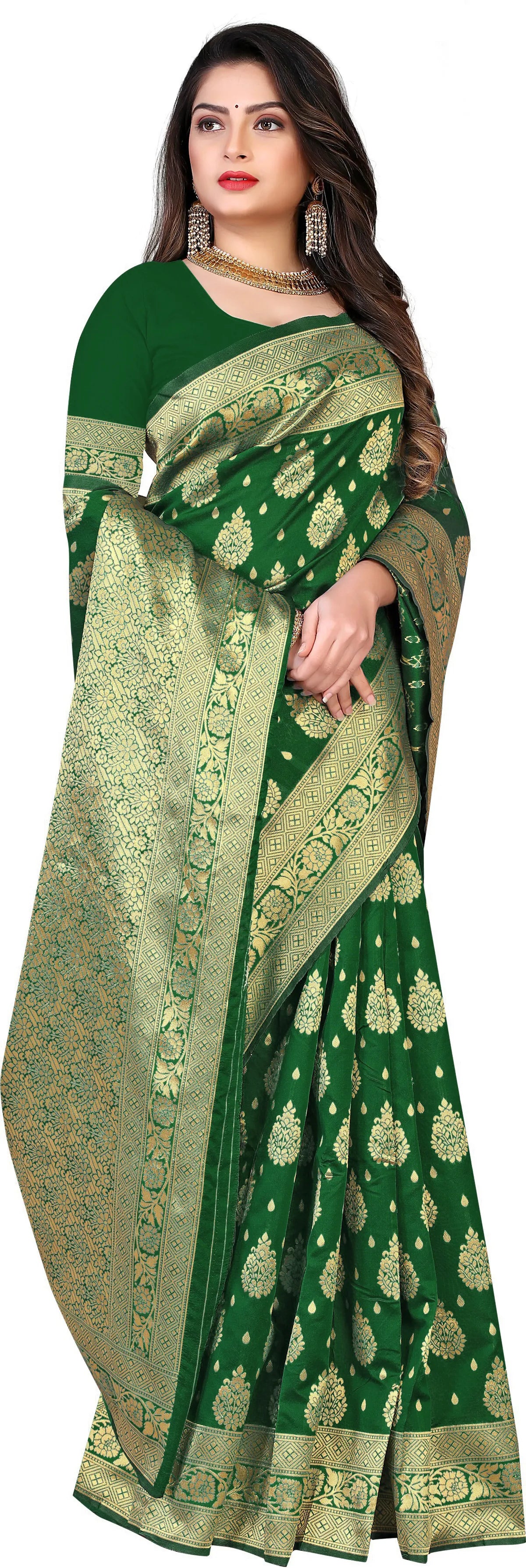Green Rajsi Banarasi Silk Saree with Intricate Floral Motifs - Premium Handwoven