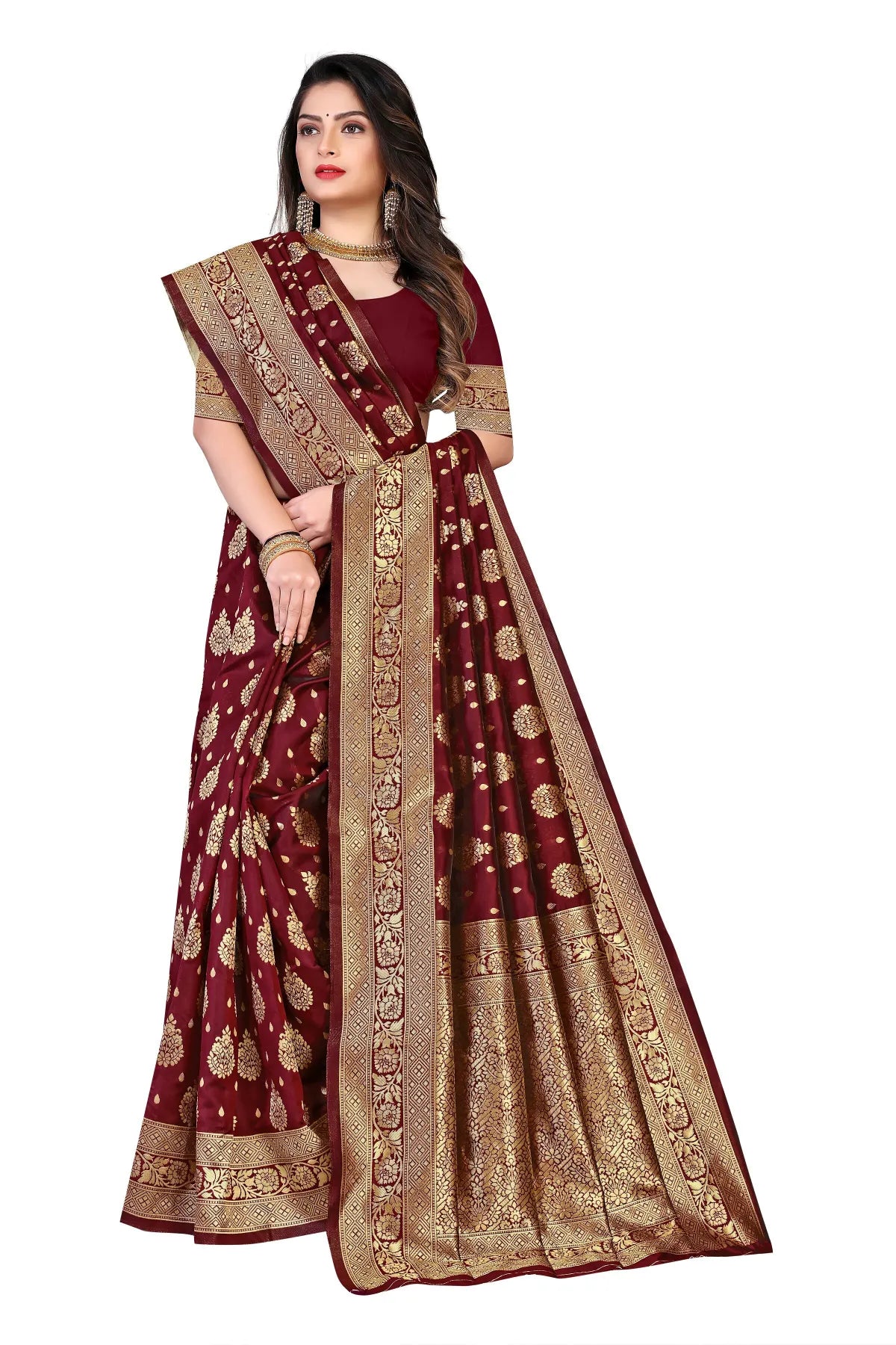 Maroon Gulnar Banarasi Silk Saree with Intricate Floral Motifs - Premium Handwoven