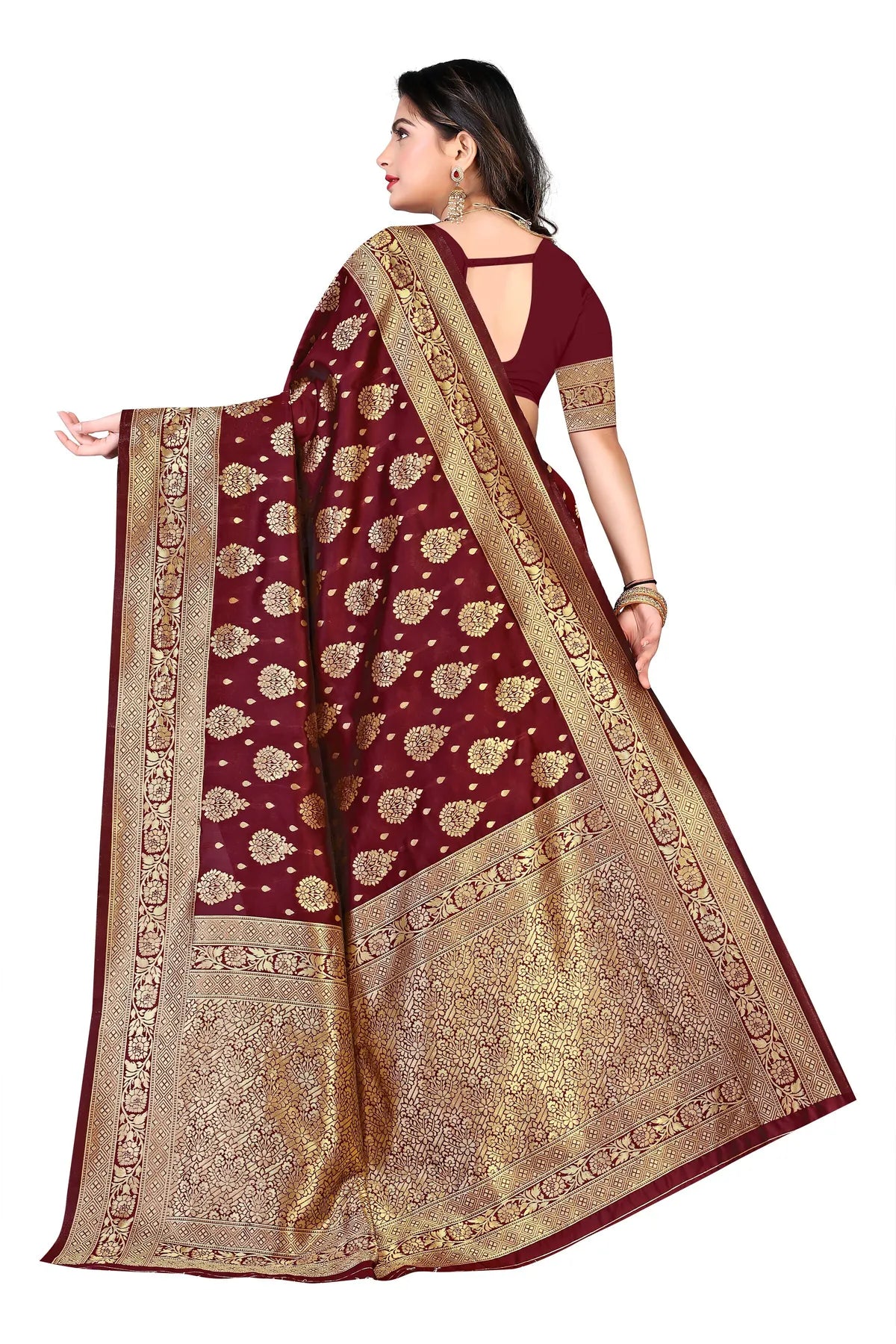 Maroon Gulnar Banarasi Silk Saree with Intricate Floral Motifs - Premium Handwoven