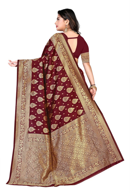 Maroon Gulnar Banarasi Silk Saree with Intricate Floral Motifs - Premium Handwoven