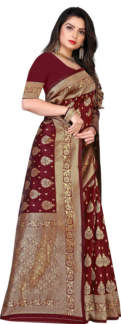 Maroon Gulnar Banarasi Silk Saree with Intricate Floral Motifs - Premium Handwoven