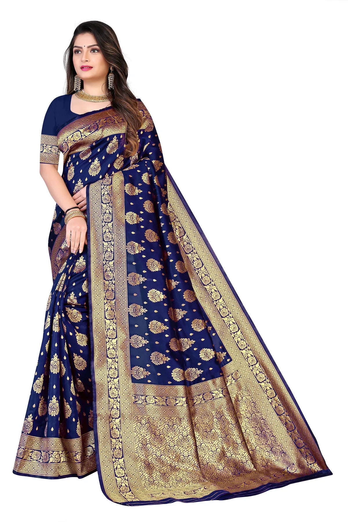 Blue Amara Banarasi Silk Saree with Intricate Floral Motifs - Premium Handwoven