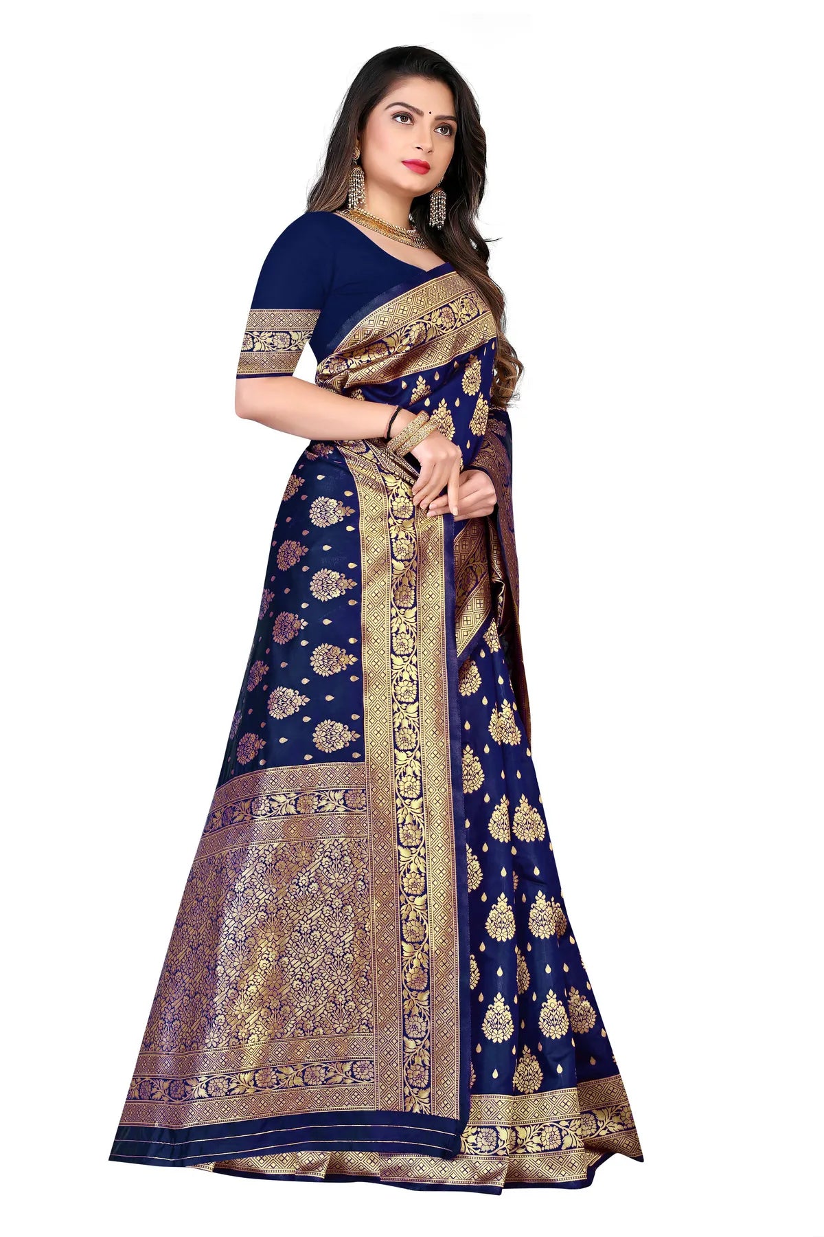 Blue Amara Banarasi Silk Saree with Intricate Floral Motifs - Premium Handwoven