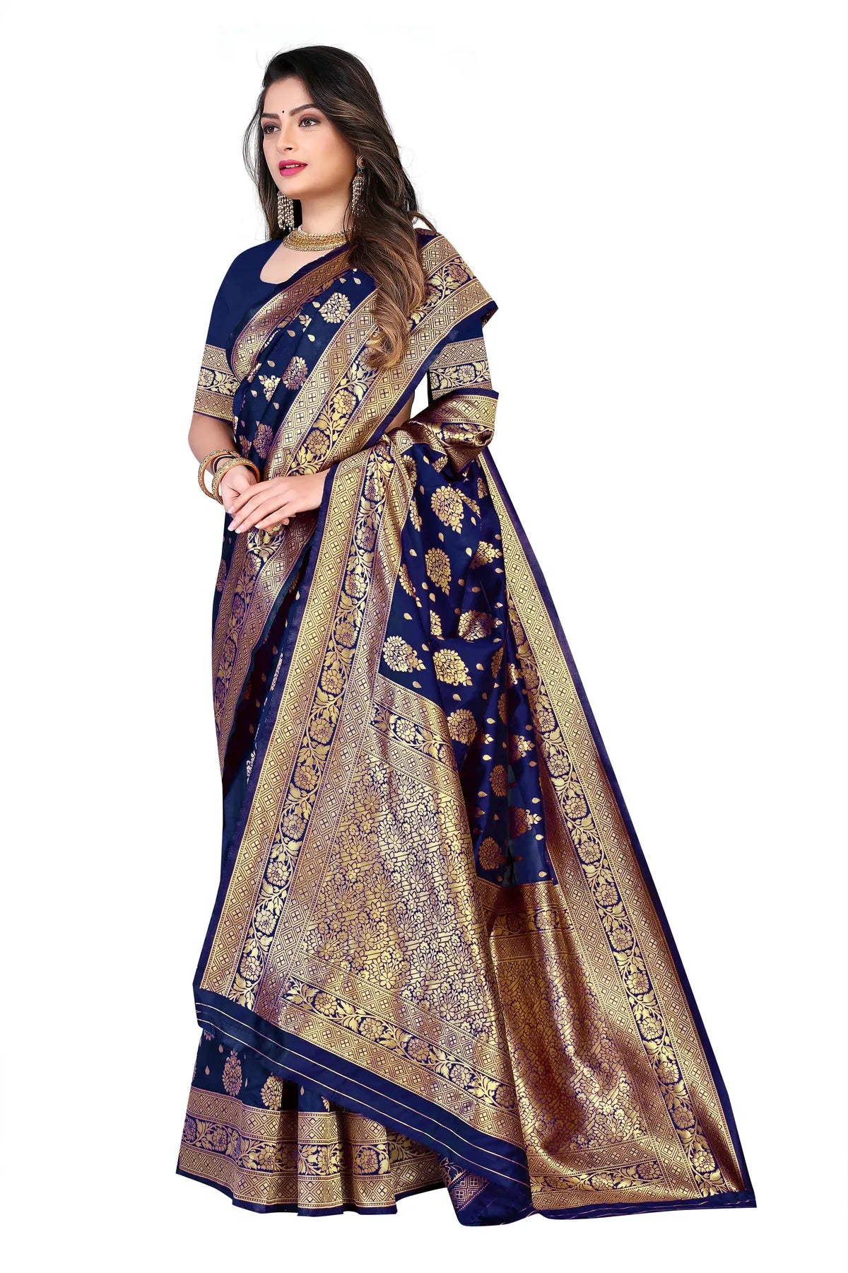 Blue Amara Banarasi Silk Saree with Intricate Floral Motifs - Premium Handwoven