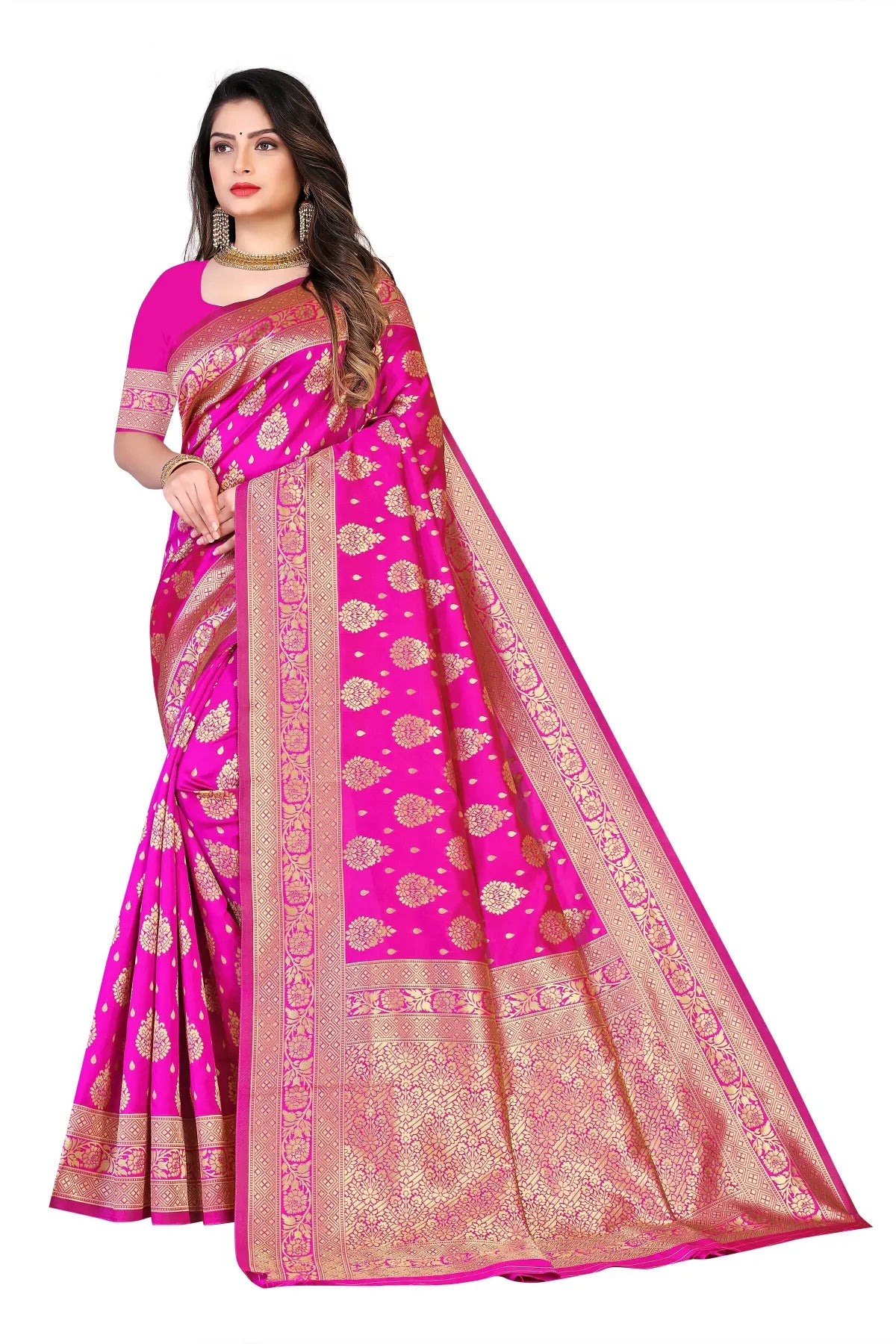 Pink Chandrika Banarasi Silk Saree with Intricate Floral Motifs - Premium Handwoven