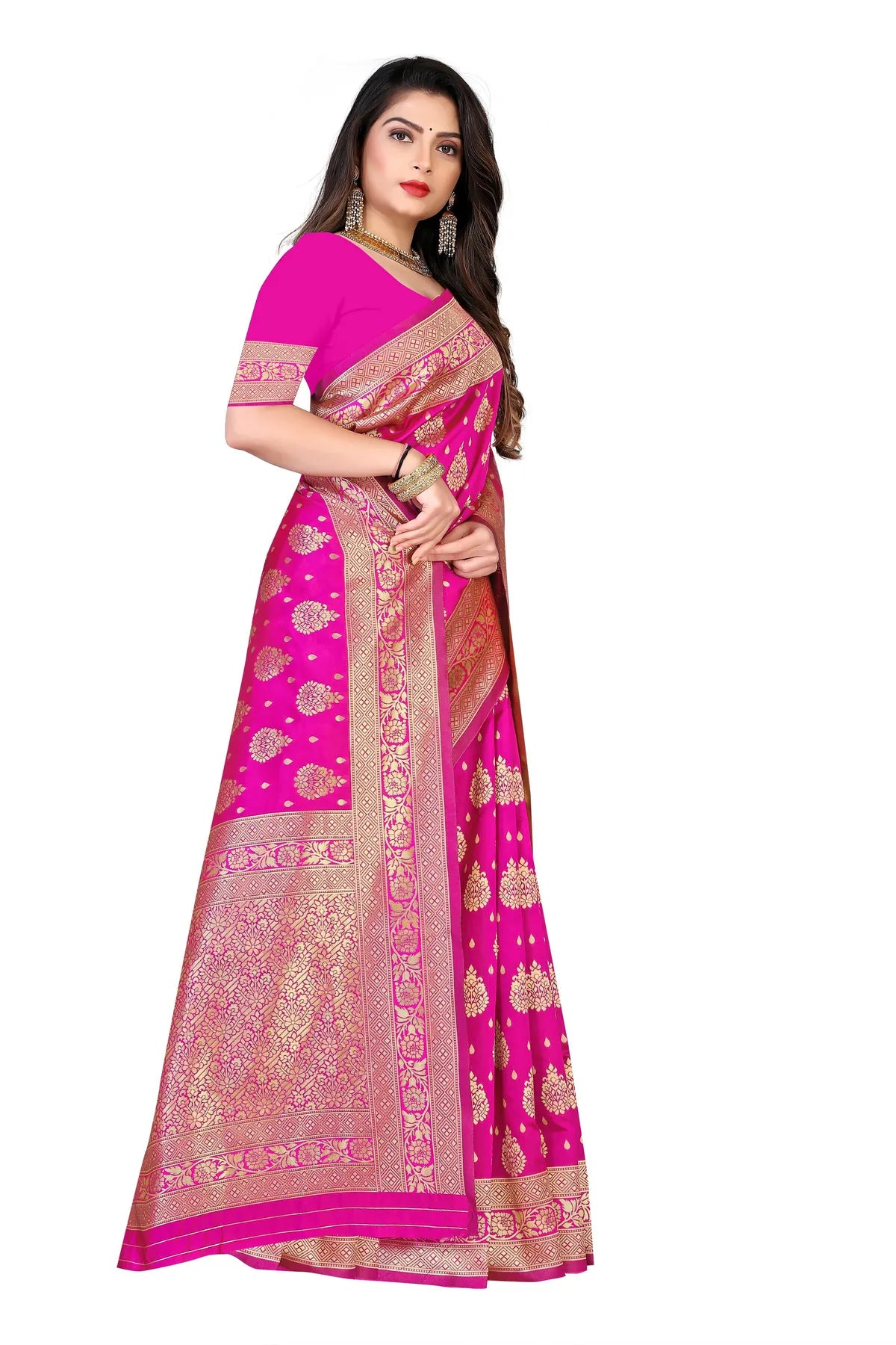 Pink Chandrika Banarasi Silk Saree with Intricate Floral Motifs - Premium Handwoven