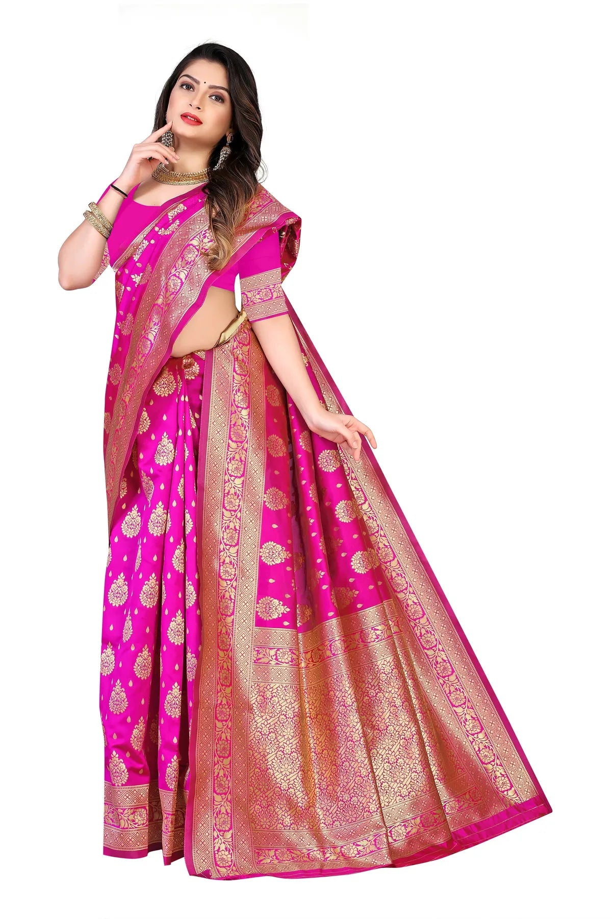 Pink Chandrika Banarasi Silk Saree with Intricate Floral Motifs - Premium Handwoven
